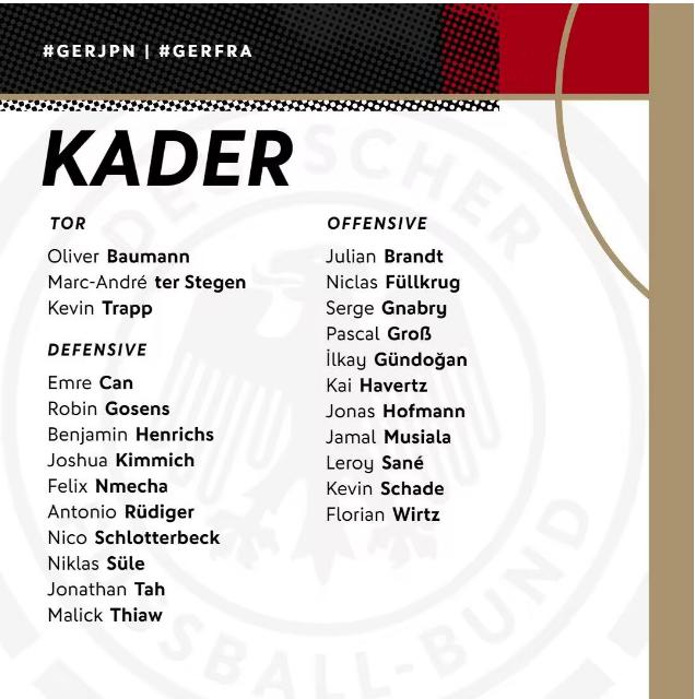 德国国家队大名单：哈弗茨、京多安在列 维尔纳落选